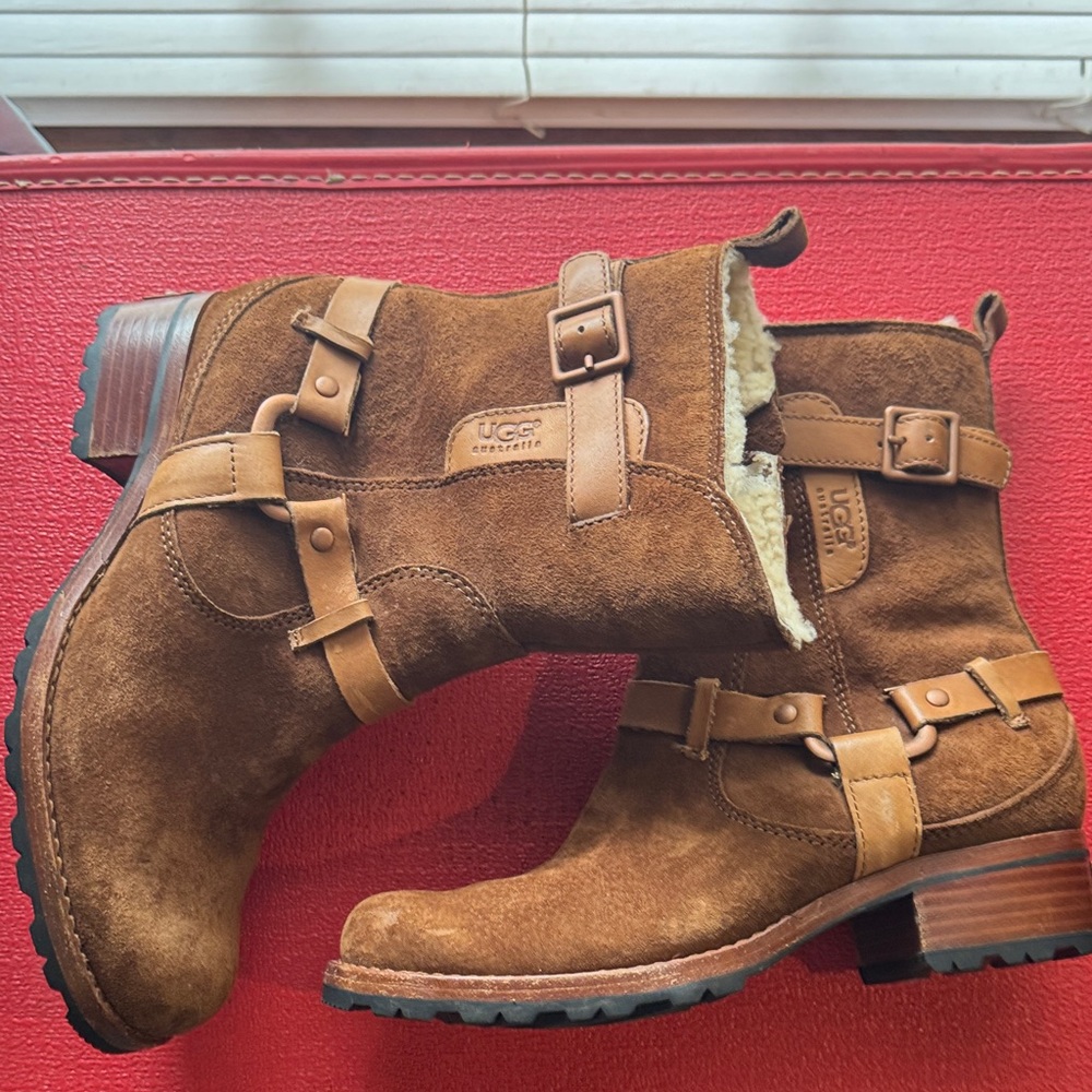UGG Endell Brown suede side zipper calf Boots 6womens - Picture 5 of 8